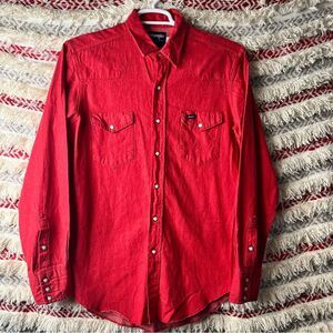 Vintage Wrangler Pearl Snap Heavy Cotton Western Shirt Size 16.5 35 Or Large
